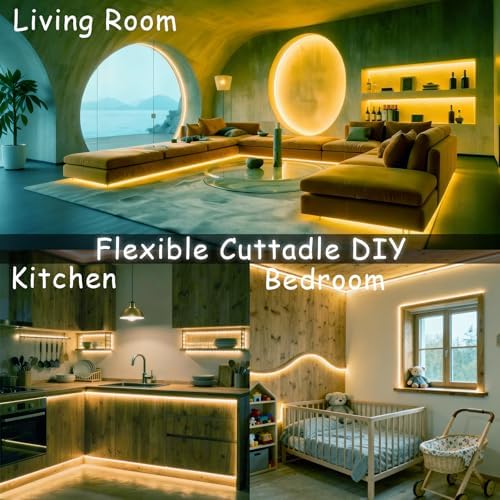4000k 50 Feet Led Strip Lights for Bedroom Dimmable 10 FT 180 LEDs Rope Light Flexible Super Bright White Tape Lights for Ceiling Room Home Decor Luces LEDs for DIY Living Room Kitchen Vanity - Image 4