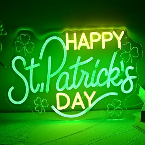 St Patricks Day Led Sign, Dimmable Led Neon Sign for Happy St Patrick's Day Decoration, Saint Patrick Day Decor for Home Office Indoor Usb Powered Light Up Sign by Unknown