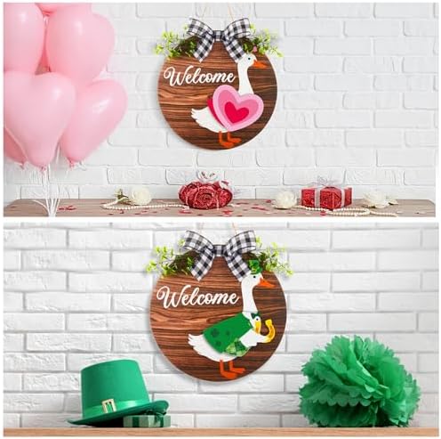 Lineshading 16 Pcs Wooden Interchangeable Goose Welcome Sign, Brown - Image 6