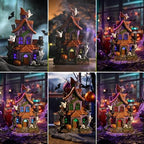 Valery Madelyn Halloween Decorations, Lighted Halloween Village Houses with LED Lights, Resin Spooky Town Happy Haunted House for Home and Party Table Desk Mantel, 12 Inch - Image 4