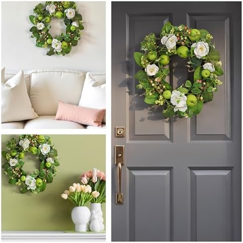 National Tree Company 24 inch Artificial Spring Wreath with Rose, Apples and Berries, Realistic Floral Decoration for Front Door or Indoor Décor - Image 6