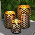 JHY DESIGN Set of 3 Metal Candle Holders Bronze Hurricane Pillar Candleholder Vintage Table Candlestick Holders Great Centerpieces for Home Decor Wedding Parties Events - Image 3