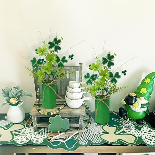 TORONTOKYO 6Pcs St Patricks Day Decorations Artificial Potted Plant Green Shamrock Stems Floral Picks Small Fake Plant for Home Party Table Centerpiece Decor - Image 6