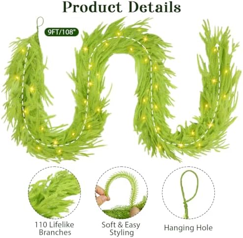 9FT Soft Touch Artificial Norfolk Pine Christmas Garland with Timer Lights - Image 5