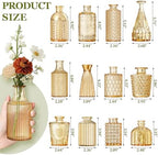 12 Pcs Clear Bud Vases Set, Small Vintage Glass Clear Bud Flower Vases Bulk Multiple Shape Cute Mini Glass Bottles Vases for Rustic Wedding Centerpieces Table Decorations and Home Decor (12, Gold) - Image 2
