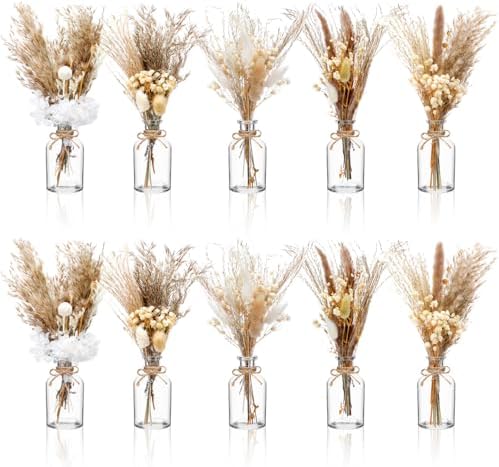 Nuanchu 10 Pcs Dried Pampas Grass Centerpiece with 10 Glass Vase, Rope by Nuanchu