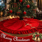 Velvet Christmas Tree Skirt, 48 Inches, Bow Style, Bright Red - Image 4