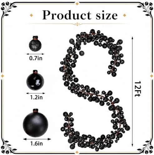 12ft Black Christmas Ball Garland Ornaments, Gothic Christmas Trees Garland - Image 2