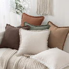 MIULEE Linen Fringe Decorative Fall Throw Pillow Covers Dark Brown 18x18 - Image 5