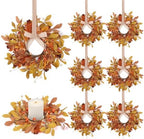 8 PCS 9" Mini Fall Wreaths for Kitchen Cabinets Fall Wreaths for Front Door Autumn Wreath with Golden Eucalyptus Leaves Oak Leaves with Ribbon for Farmhouse Home Wall Window Festival Wedding Decor by EYNDYN