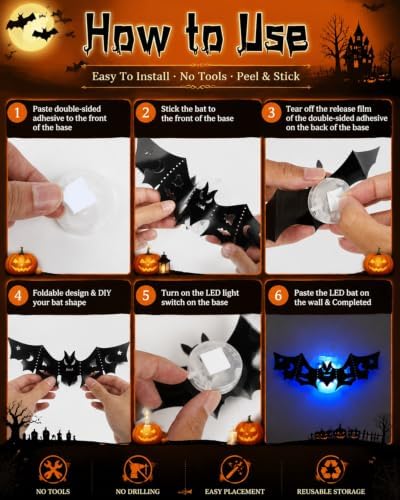 Halloween LED Wall Decor Lights, 3D Bat Stickers Window Clings Decorations - Image 5