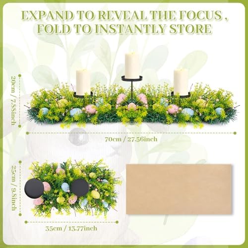 27.56" Easter Egg Candle Holder Centerpiece, Spring Table Decor with Metal Candle Cups Large Foldable Easter Candle Holder for Dining Table Mantel Fireplace, Holiday Home Party Display Decor - Image 2