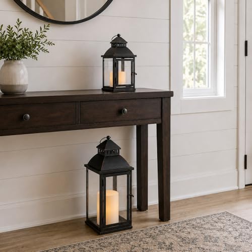 NEEDOMO Lanterns Decorative Outdoor&Indoor, Set of 2 Large Bronze Metal Lantern Decor with Glass, Candle Holder for Porch, Patio, Garden, Balcony, Wedding, Table Centerpiece Decor with LED Candles - Image 3