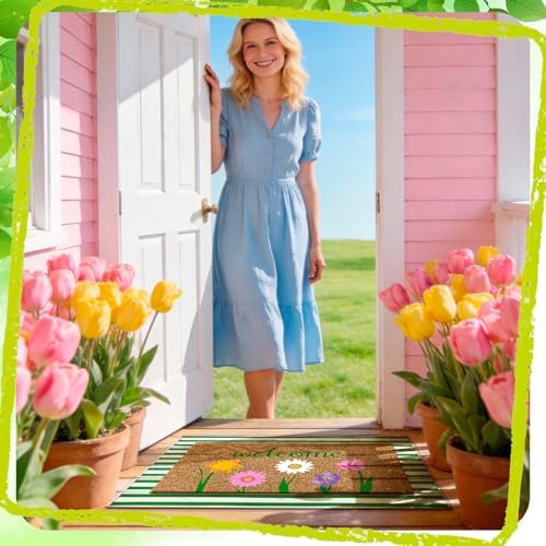Moucuny 2 Pcs Spring Doormat Outdoor, Flower Theme, Non-Slip - Image 4