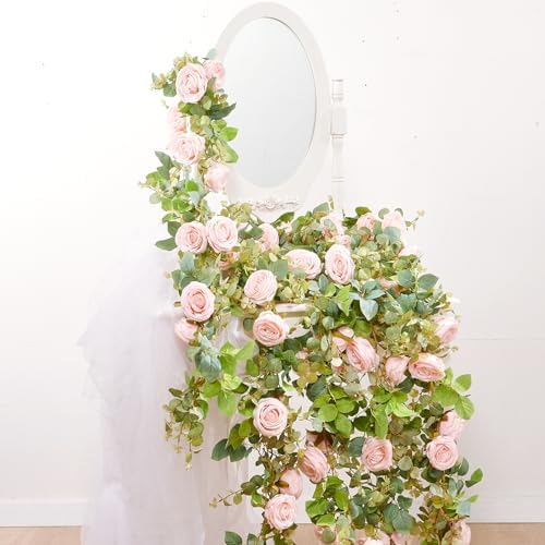 Artificial Flower Garland 2pcs 5.4ft Peony Vine Decor, Light Pink Flower by PONKING