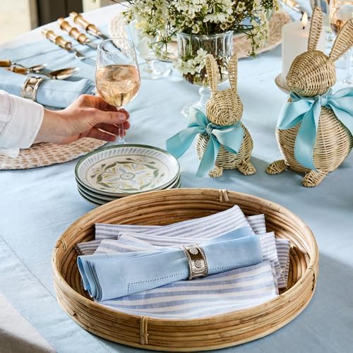 Solino Home 100% Linen Napkins Blue, Classic Hemstitch 20 x 20 in, Set of 4 - Image 3