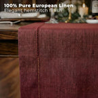 Signature Linen™ by D'Moksha, Dark Red Chambray Table Runner 90 Inches Long, 100% Pure Linen, Hemstitch, 14 x 90 Inch Table Runner for Dresser, Dining- Fall, Weddings, Outdoor Hosting - Image 4