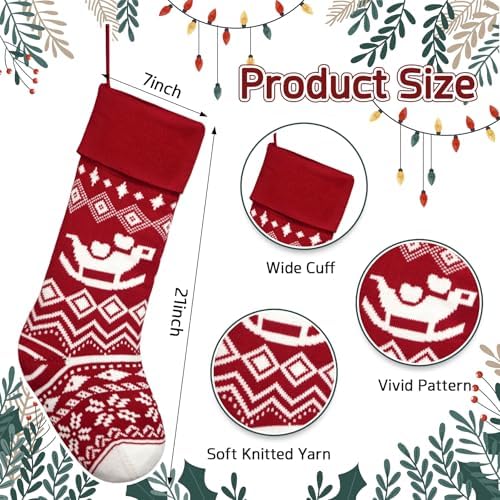 Christmas Stockings 6 Pack 21 Inches Knitted Stocking Decoration Ornaments for Mantle Fireplace Xmas Tree Hanging Family Home Holiday Festival Party Decor - Image 4