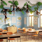 Chivao 69 Pcs Jungle Party Decoration Include 8 Hanging Plush Monkey Stuffed Animal, 10 ft Artificial Rattan, 50 Palm Leaves with 10 Fake Ivy Vine for Classroom Birthday Party Favor(Dark Brown) - Image 6