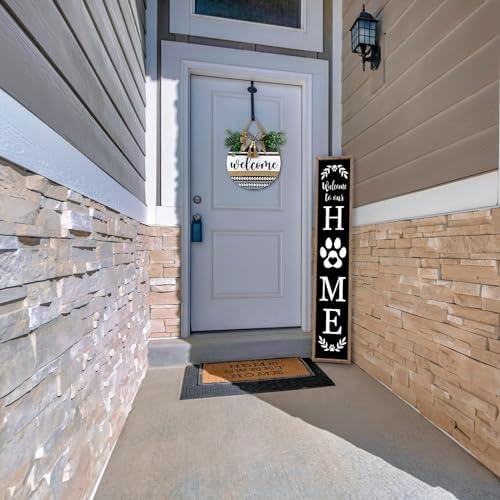 Surfapans Welcome To Our Home Sign for Front Porch Standing Wood Black - Image 3