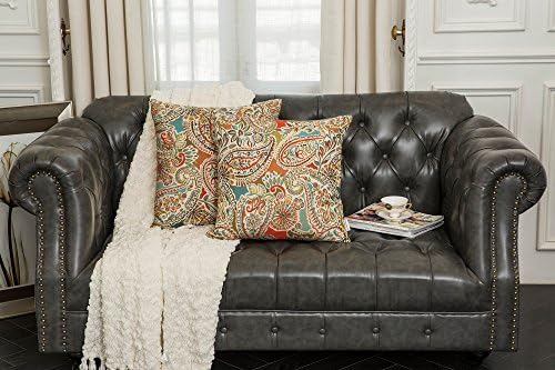 Mika Home Pack of 2 Decorative Accent Throw Pillow Cover Sham Cushion Case,Paisley Pattern,20x20 Inches,Red Teal Cream Multicolor - Image 2