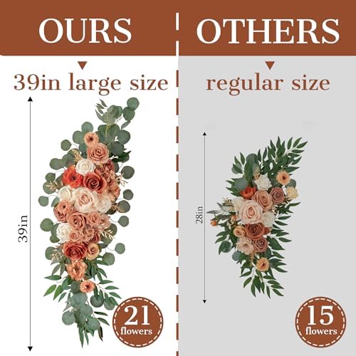 Ting's time Wedding Arch Flowers Pack of 2 Artificial Silk Large Flower Swag Welcome Sign Floral Swag Reception Backdrop Floral Decor for Fall Wedding Party Ceremony (Burnt Orange) - Image 2