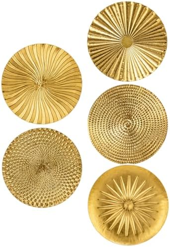 Briful 12" Gold Wall Décor Pack of 5 Metal Starbursts Radial Plate Wall Art Modern Accent Hanging Wall Decorations For Home Office Bedroom Or Living Room Sculptures by Briful