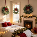 12 Set Christmas Hanging Wreaths Small Snow Flocked Artificial Cedar Wreaths with Red Velvet Ribbon Bronze Bells Mini Faux Greenery Wreath for Front Door Porch Cabinet Window Xmas Holiday Decorations - Image 5