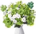 Zeyune 9 Pcs St. Patrick's Day Flower Decorations Artificial Shamrock Centerpiece Table Green Rose Clover Branches Fake Gerbera Picks Floral Arrangement for Irish Decor Farmhouse Home Party Supplies by Zeyune