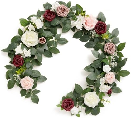 Ling's moment Flower Garland, 5FT Eucalyptus & Rose Dusty Rose & Cream by LingsMoment