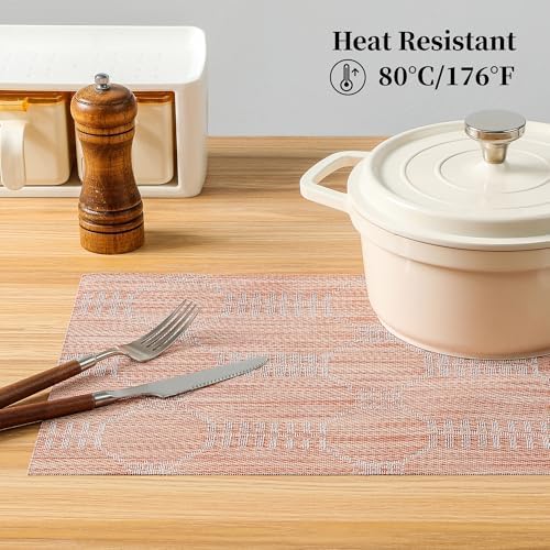 Leetaltree Coral Placemats Set of 12 - Heat Resistant Non-Slip Place mats for Dining Table, Washable Durable PVC Vinyl Woven Table Mats（Coral, 12） - Image 4