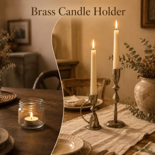 Brass Candle Holder, Candlestick Holders Vintage Hammered Metal Taper Candle Holders Set of 2 Decorative Table Centerpiece for Dining Fireplace Home Decor - Image 7