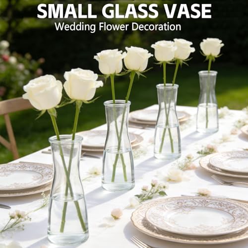 24 Set Glass Bud Vases for Centerpieces Small Clear Flower Vase Modern Decorative Vases Mini Clear Bud Vases Mini Decorative Bulk Vase for Bridal Shower Wedding Birthday Party Dining Table Decor - Image 6