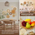 9 Pcs Boho Wall Basket Decor, Rattan Wicker Boho Wall Decor, Hanging Woven Basket Wall Decor, Round Handmade Wall Art for Living Room Bedroom Display Table Settings Home Christmas Decoration (Wood) - Image 3