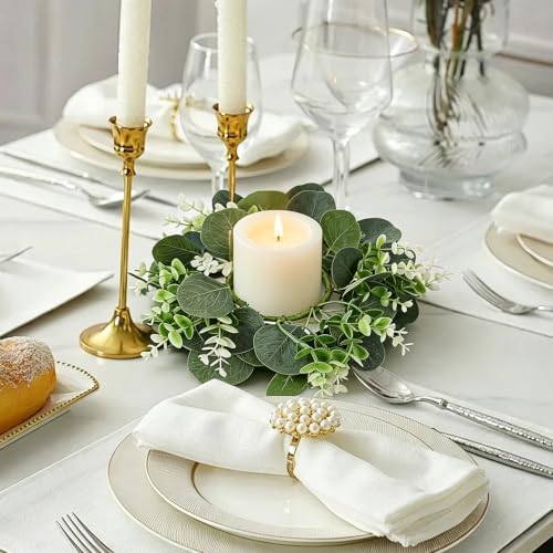12 Pcs Artificial Eucalyptus Candle Rings Wreaths - Image 5