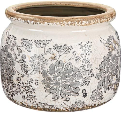 7.7" Large Ceramic Plant Pot Beige Gray Rustic Peony Crackle Glaze Rustic Flowers Pot Decorative Planter with Drainage for Indoor Outdoor Plants Home Kitchen Office Decor Gift by Unknown