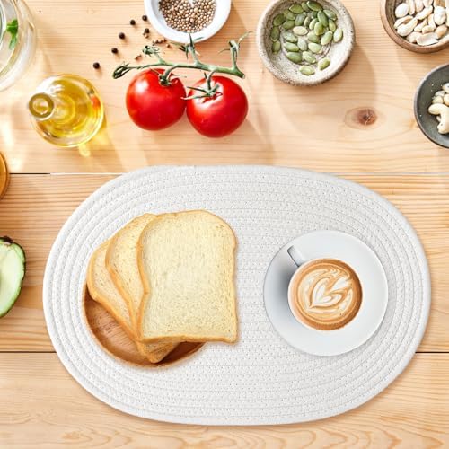 Oval Woven Placemats Set of 8 Heat Resistant Placemats 17 x 12 Inches Farmhouse Cotton Rope Place Mats for Dining Tables Trivets for Hot Dishes, White - Image 6