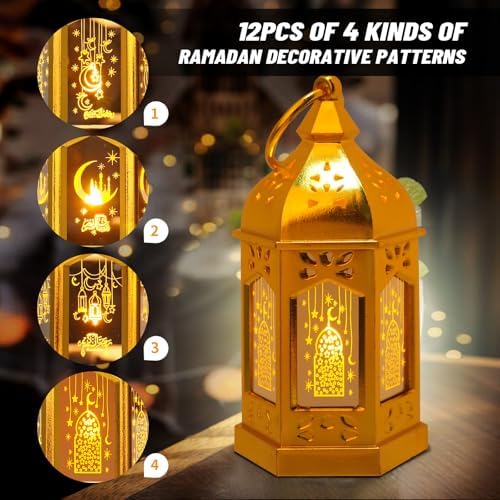 Venforze 12pcs Gold Ramadan Lantern Lights, Ramadan Decorations, Mini EID Mubarak Candle Lanterns，Ramadan Decorations for Home, Table, wall رمضان للزينة ومصباح رمضان للزينة - Image 4
