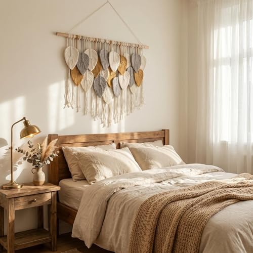 Jditngp Large Macrame Wall Hanging Boho Woven Leaf Tapestry,Hand Woven Tassels,Nordic Home Decorations Bohemian Handmade Leaf Feather Big Wall Art Decor for Living Room Bedroom Apartment 47.2"Wx33.5"L - Image 4