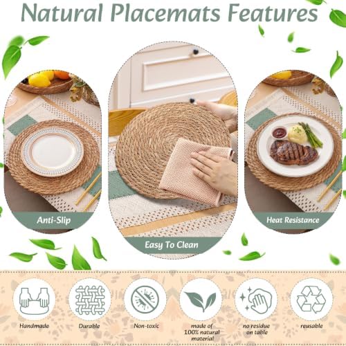 6 Set Boho Kitchen Dining Decoration for Table Placemat, Sage Green - Image 5