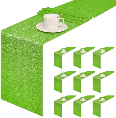 Sugargirl 10 Packs 12 x 72 inches Sequin Table Runner, Glitter Apple Green Table Runner for Birthday Party Supplies Wedding Holiday Celebration Event Decorations by Sugargirl