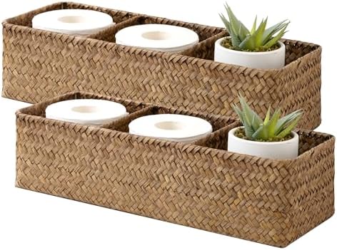 StorageWorks Toilet Paper Basket with Lid, Back of Toilet Baskets, Seagrass by StorageWorks
