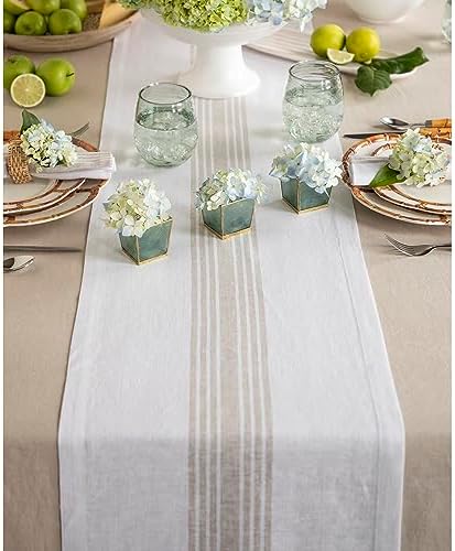 Solino Home 100% Linen Table Runner, 14 x 48 in, Natural and White Striped - Image 2