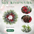 18 Pcs Christmas Candle Rings Wreath Mini Christmas Table Centerpieces Red Berry Pinecones Wreaths for for Front Door Kitchen Cabinet Holiday Party Farmhouse Porch Wall Outdoor Indoor Home Decoration - Image 3