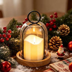 7.5" High Versatile Black Metal Candle Holder with Handmade Sturdy Glass Dome and Natural Wooden Base for Pillar Candle & Plants, Industrial, Farmhouse, Shabby Chic, Display Cloche Bell Jars - Image 3