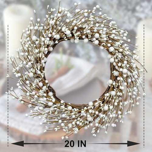 Artificial Winter Wreaths for Front Door 20 Inches White Wreath Rustic White Berry Twig Wreath for Indoors Porch Windows Wall Outdoor Christmas Celebration - Image 6