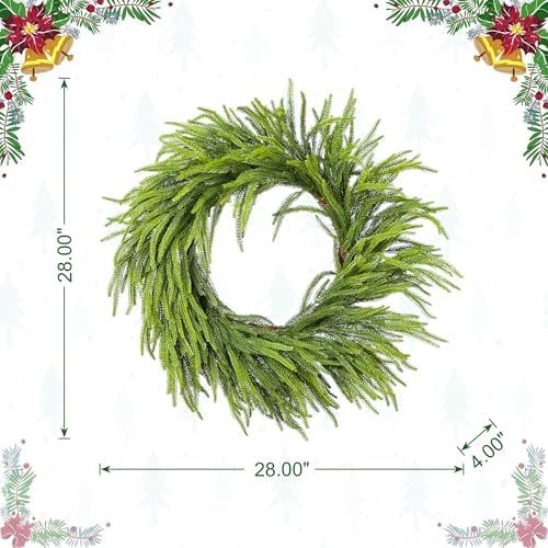 Glitzhome 28 Inch Christmas Norfolk Pine Wreath for Front Door, Real Touch Artificial Greenery Wreath for Windows, Walls, Porches Indoor and Outdoor Home Decoration - Image 4
