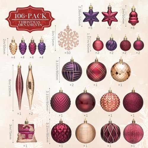 JORNOY 106Pcs Christmas Ornaments Bulk, Shatterproof Plastic Hanging Balls Bulbs Assorted Decor for Tree Decorations Home Holiday Party with Lanyard, Jewel Tone - Image 4