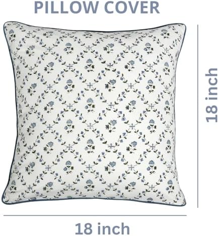 Ridhi Block Print Powder Blue Pillow Cover 18" x 18" (Pack of 2) Decorative Couch Pillows for Living Room, Farmhouse Chic Boho Cute Outdoor Pillows Covers Gifts for Spring, Mother's Day - Image 4