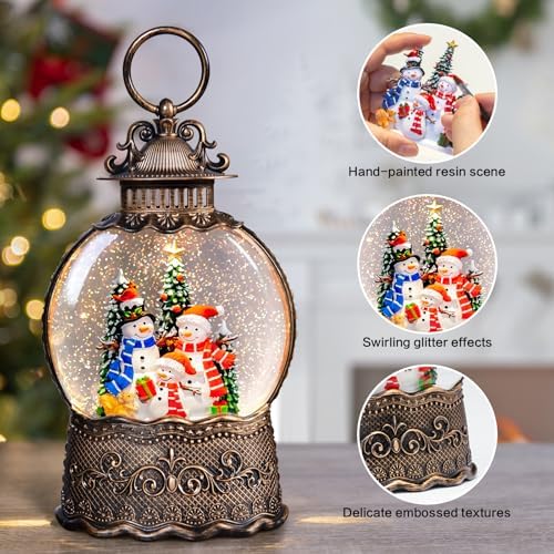 Christmas Snow Globes Lantern with Music, Snowman Snow Globes with Swirling Glitter Effects, USB/Battery Powered with 6-Hour Timer, Christmas Decorations - Image 6